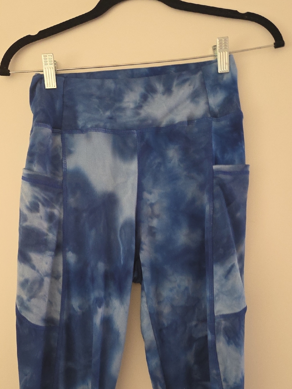 Blue Tie-Dye Active Leggings with Side Pockets